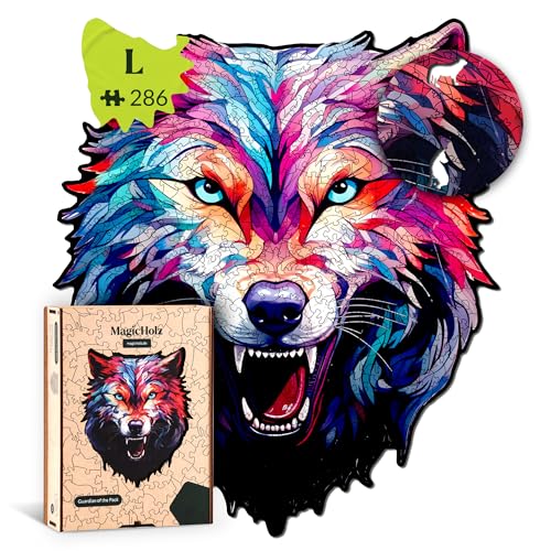 MagicHolz – Holzpuzzle Wächter des Rudels | Wolf – Holz Puzzle 35 x 30 cm inkl.Premium Holzbox – besondere Geschenkidee für Erwachsene & Kinder von MagicHolz