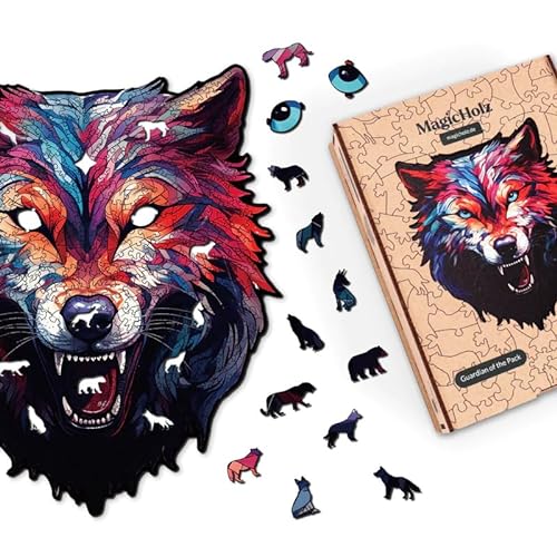 MagicHolz – Holzpuzzle Wächter des Rudels | Wolf – Holz Puzzle 35 x 30 cm inkl.Premium Holzbox – besondere Geschenkidee für Erwachsene & Kinder von MagicHolz