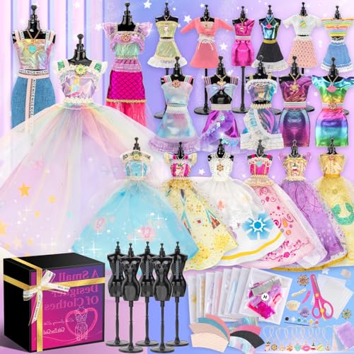 1000+Pcs - Mode-Design-Kit für Kinder – 6 Schneiderpuppen, Stoffe & Zubehör, Kein Nähen erforderlich | DIY Bastelset mit Video-Anleitung für Mädchen & Jungen ab 8 Jahren von MagicToiee