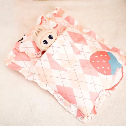 Bettwäsche-Set für 17 cm große Puppe, Matratzendecke und Kissen, rosa Erdbeer-Muster Puppen-Schlafsack von Magicaldiy