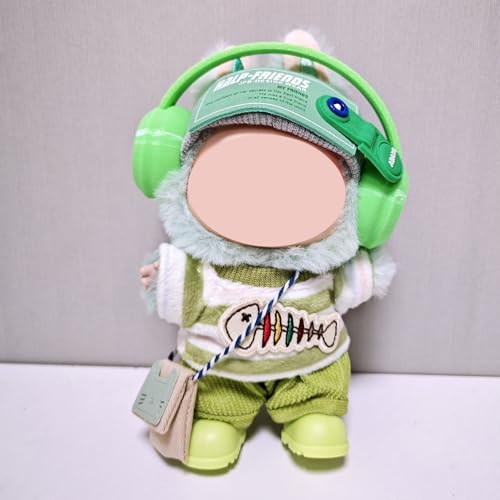 Grünes Bekleidungsset für 15 cm & 17 cm Puppen, 5-teiliges Set, Sommer Freizeithemd + Shorts + Stirnbänder + grüne Kopfhörer + Katze Crossbody Tasche Puppen Dress Up Zubehör von Magicaldiy