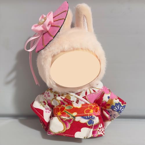 Japanisches Kleidungsset für 17 cm und 15 cm große Puppen, roter Kimono mit rosa Hut, Puppen süßes Verkleidungszubehör von Magicaldiy