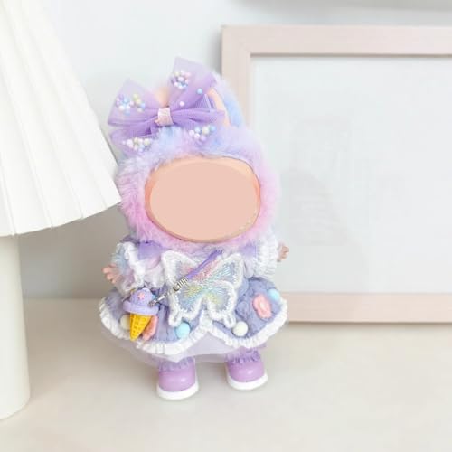 Puppenkleidung & Outfit Set, Lila Schmetterling Kleid + Lila Schleife Haarschmuck + Schuhe + Eistüte Dekoration, Premium Fashion Kleider mit Zubehör für 17cm Puppe von Magicaldiy