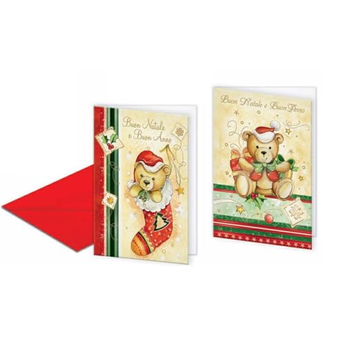 Set mit 12 Weihnachtskarten in 2 Motiven, Format 12 x 18 cm, mit Goldverzierungen, hergestellt aus hochwertigem Karton, hergestellt in Italien Set mit 12 Weihnachtskarten in 2 Motiven, Format 12 x 18 cm, mit Goldverzierungen, hergestellt aus hochwertigem Karton, hergestellt in Italien von Magicamente Carta