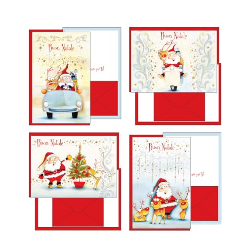 Set mit 12 Weihnachtskarten in 4 Motiven, Format 12 x 18 cm, mit Geldbeutel, hergestellt aus hochwertigem Karton, hergestellt in Italien Set mit 12 Weihnachtskarten in 4 Motiven, Format 12 x 18 cm, mit Geldbeutel, hergestellt aus hochwertigem Karton, hergestellt in Italien von Magicamente Carta
