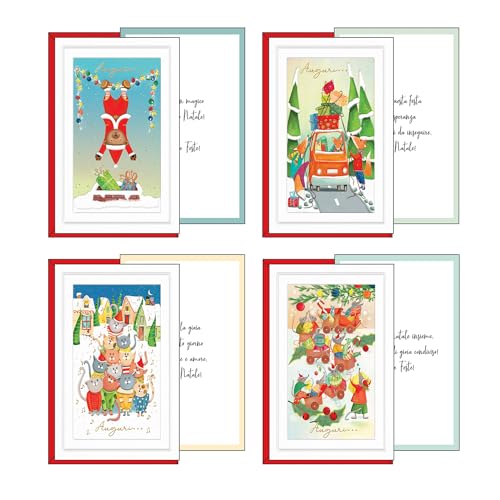 Set mit 12 Weihnachtskarten in 4 Motiven, Format 12 x 18 cm, mit Gold- und geprägten Verzierungen, hergestellt aus hochwertigem Karton, hergestellt in Italien Set mit 12 Weihnachtskarten in 4 Motiven, Format 12 x 18 cm, mit Gold- und geprägten Verzierungen, hergestellt aus hochwertigem Karton, hergestellt in Italien von Magicamente Carta