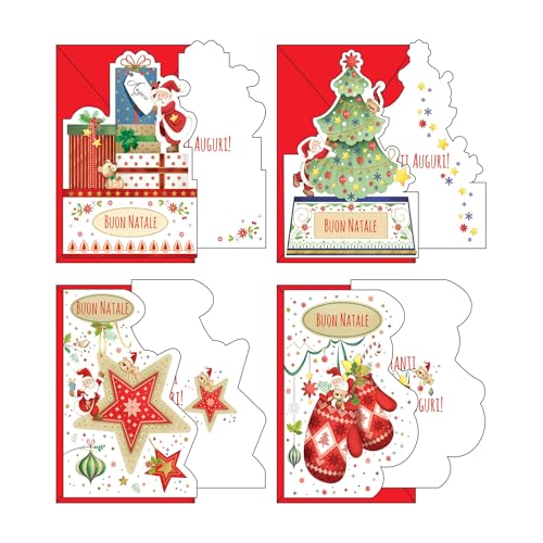 Set mit 12 Weihnachtskarten in 4 Motiven, Format 12 x 18 cm, mit Gold- und geprägten Verzierungen, hergestellt aus hochwertigem Karton, hergestellt in Italien Set mit 12 Weihnachtskarten in 4 Motiven, Format 12 x 18 cm, mit Gold- und geprägten Verzierungen, hergestellt aus hochwertigem Karton, hergestellt in Italien von Magicamente Carta