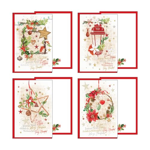 Set mit 12 Weihnachtskarten in 4 Motiven, Format 12 x 18 cm, mit Gold- und geprägten Verzierungen, hergestellt aus hochwertigem Karton, hergestellt in Italien Set mit 12 Weihnachtskarten in 4 Motiven, Format 12 x 18 cm, mit Gold- und geprägten Verzierungen, hergestellt aus hochwertigem Karton, hergestellt in Italien von Magicamente Carta