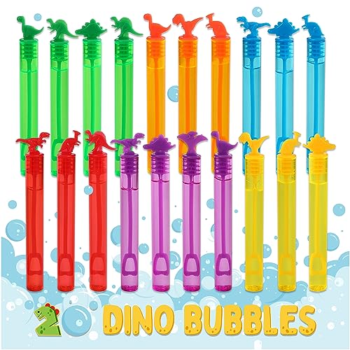 Magicat Dino Seifenblasen Kinder Set I 20 Seifenblasen mit Dinosaurier Design, in 6 Farben I Bubbles für Kindergeburtstag, Hochzeit, Halloween, Mini Blasen Spielzeug als Mitgebsel für Kinder von Magicat