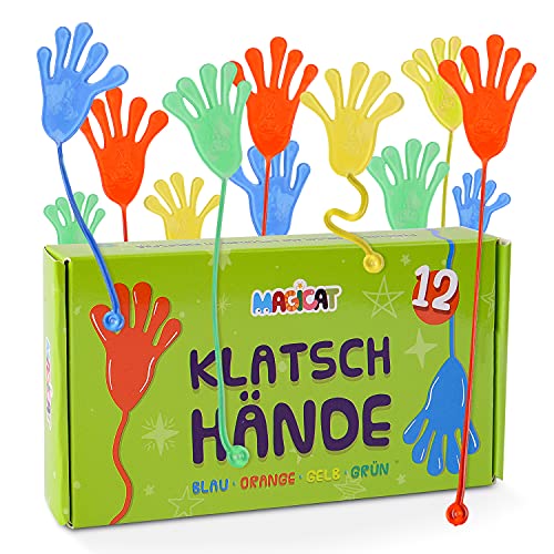 Magicat 12 x Klatschhand für Kinder Set, klebrige Glibberhände | Ideal als Mitgebsel Kindergeburtstag 4 5 6 7 8 9 10 Jahre I Gummihand als Partyhighlight für jede Geburtstagskiste & Giveaway-Event von Magicat