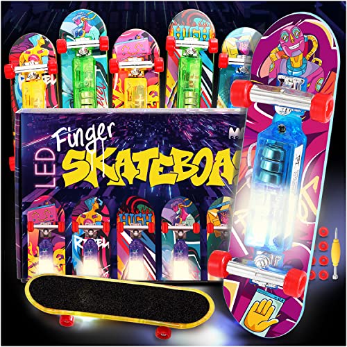 Magicat LED Finger Skateboard - 6 futuristische Fingerskateboards mit Beleuchtung, Spielzeug für Party I Fingerboard Spiele für Jungen und Mädchen I Board Mitgebsel für Teenager von Magicat