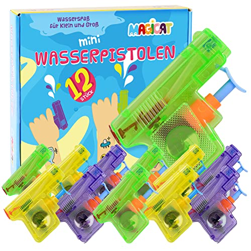 Magicat Premium Wasserpistolen Set, 12 Pistolen für Klein und Groß, perfektes Wasserspielzeug für Kinder und Erwachsene, Sommer Spielzeug für Garten und Pool, optimales Geschenk und Mitgebsel von Magicat