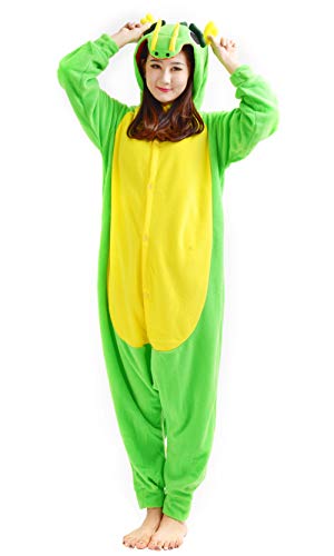 Unisex Kigurumi Jumpsuit Tier Pyjamas Kostüm Fasching Onesie Damen Herren Karneval Cosplay Nachtwäsche, Grün Drache von Magicmode