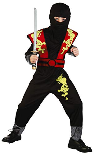 Magicoo Dragon Ninja Kostüm für Kinder Jungen Gr 110 bis 140 Schwarz/Rot - Fasching Ninja-Kostüm für Kind (110/116) von Magicoo