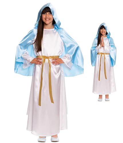Jungfrau Maria Kostüm für Kinder Mädchen Weihnachten Krippenspiel Gr 110 bis 140 weiß/blau (M Medium (122-128)) von Magicoo