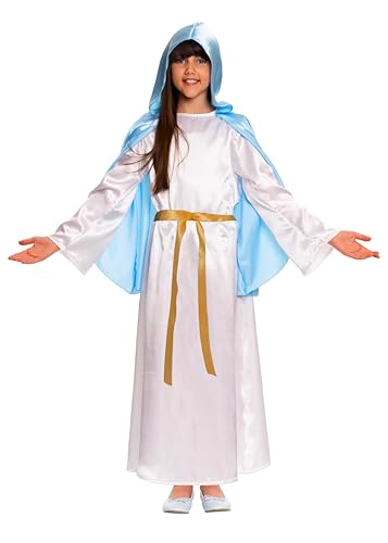 Maria Kostüm für Kinder Mädchen Weihnachten Krippenspiel Gr 110 bis 140 weiß/blau (M Medium (122-128)) von Magicoo