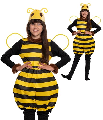Magicoo Bienenkostüm Kinder Junge & Mädchen Kleinkind inkl. Overall mit Leggins, Kopfbedeckung & Flügel - Biene Kostüm Kinder (L Large (130-140)) von Magicoo