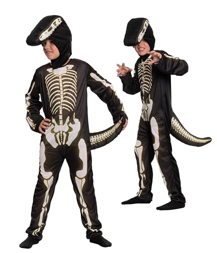 Magicoo Dinosaurier Halloween Kostüm Skelett Kinder Jungen Mädchen Gr 92 bis 140 - Dino Kostüm Kind L (130-140) von Magicoo