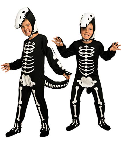 Magicoo Dinosaurier Skelett Kostüm Kinder Jungen inkl. Overall & Kopfteil Gr 92 bis 140 - Skeleton Dino Kostüm Kind (122/128) von Magicoo