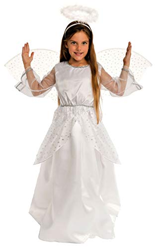 Magicoo Engelskostüm Kinder Mädchen inkl. Flügel Silber-weiß - Engel Kostüm Gr. 92 bis 140 (110/116) von Magicoo