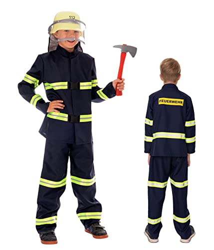 Magicoo Feuerwehr Kostüm für Kinder Jungen inkl. Bluse & Hose dunkelblau - Gr 92 bis 140 - Feuerwehrkostüm Feuerwehrmann Kind Fasching Karneval (110-116) von Magicoo