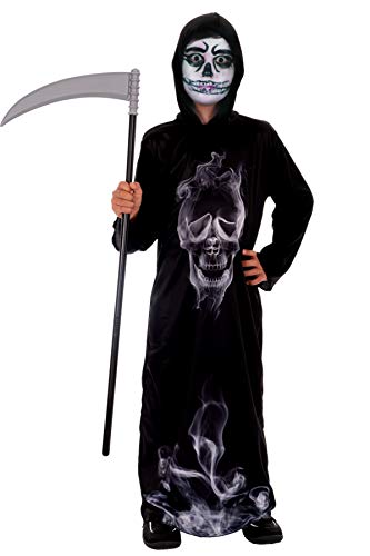 Magicoo Gespenst Skelett Kostüm Kinder Jungen schwarz inkl. Robe & Kapuze - Gr 110 bis 140 - Halloween Dämon Skelett-Kostüm Kind (110/116) von Magicoo