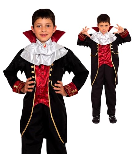 Magicoo Halloween Barock Vampir Kostüm Kinder Jungen inkl. Hose & Jackett & Jabott Gr. 92 bis 140 - Vampirkostüm Kind Junge (110/116) von Magicoo