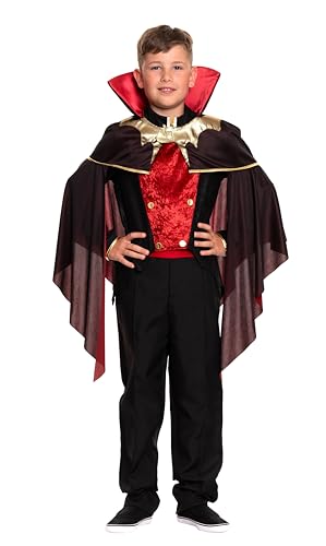 Magicoo Halloween Graf Vampir Kostüm Kinder Jungen inkl. Hose & Jackett & Umhang Gr. 92 bis 140 - Vampirkostüm Kind Junge (Medium (120-130)) von Magicoo