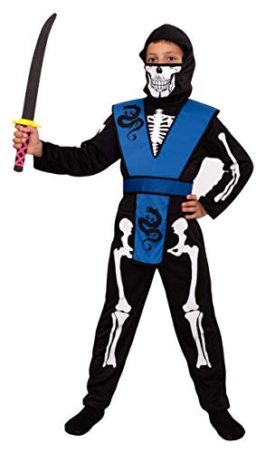 Magicoo Halloween Skelett Ninja Kostüm Kinder Jungen schwarz blau S (110/116) von Magicoo