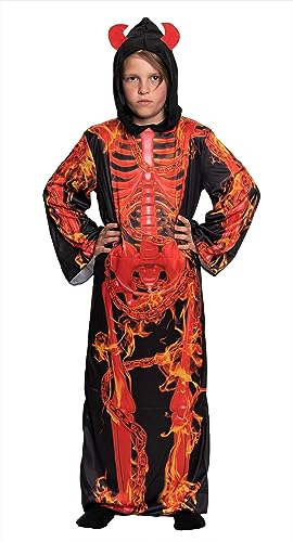 Magicoo Halloween Teufel Skelett Kostüm Kinder Jungen schwarz rot inkl. Robe mit Kapuze - Halloween Gespenst Teufelskostüm Kind Skelettkostüm (M (122-128)) von Magicoo