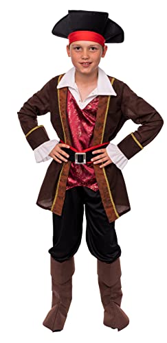 Magicoo Kapitän Piratenkostüm Kinder Jungen Rot/Schwarz/Braun - Fasching Pirat Kostüm Kind (M) von Magicoo