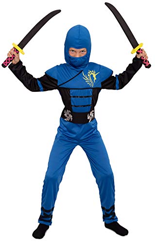 Magicoo Ninja Kostüm Kinder Jungen Gr 92 bis 140 Blau - Fasching Kinder Ninja Kostüm für Kind (110/116) von Magicoo