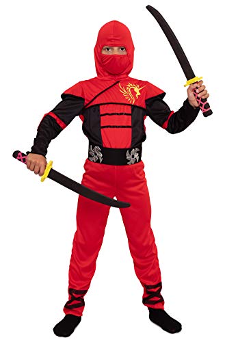 Magicoo Ninja Kostüm Kinder Jungen Gr 92 bis 140 Rot - Fasching Kinder Ninja Kostüm Kind (92/104) von Magicoo