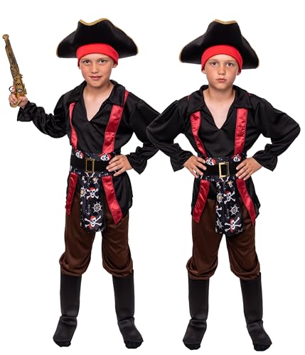 Magicoo Piratenjunge Piratenkostüm Kinder Jungen Rot/Schwarz/Braun - Fasching Piraten Kostüm Kind Junge (M) von Magicoo