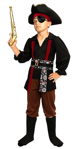 Magicoo Piratenjunge Piratenkostüm Kinder Jungen Rot/Schwarz/Braun Gr. 110 bis 140- Fasching Pirat Kostüm Kind (L Large 134/140) von Magicoo