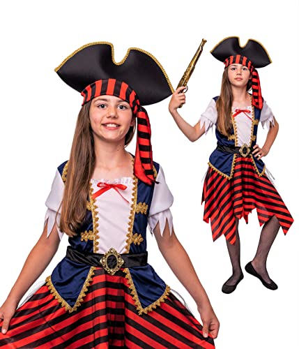 Magicoo Piratenkostüm Kinder Mädchen inkl. Kleid & Hut - Piraten Kostüm Kind Fasching Faschingskostüm (M) von Magicoo