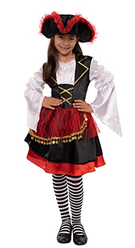 Magicoo Piratenkostüm Mädchen Kinder Gr 110 bis 140 inkl. Kleid, Gürtel & Hut - Piraten Kostüm Fasching (122/128) von Magicoo