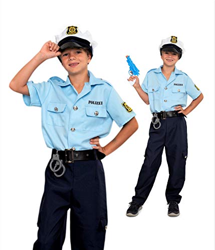 Magicoo Polizei Kostüm Deutschland Kinder Jungen - Gr 104 bis 146 - Fasching Polizist Kostüm Kind (128/134) von Magicoo