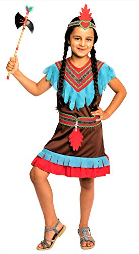 Magicoo braunes Indianer Kostüm Mädchen Kinder Gr 110 116 122 128 134 140 - Indianerin Kostüm Kind Fasching (122/128) von Magicoo