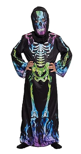 Magicoo buntes Skelett Kostüm Kinder Jungen schwarz Halloween M (122-128) von Magicoo