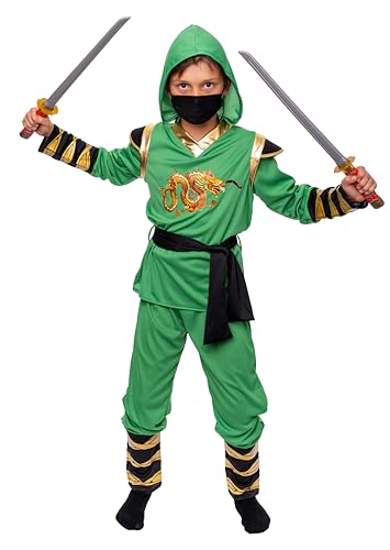 Magicoo goldener Drache Ninja Kostüm Kinder Jungen grün gold - Fasching Kinder Ninja Kostüm für Kind Ninjakostüm (L) von Magicoo