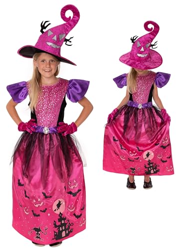 Magicoo märchenhaftes Halloween Hexenkostüm Kinder Mädchen Rosa Pink M (122-128) von Magicoo
