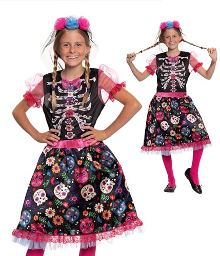 Magicoo süßes mexikanisches Skelett Kostüm Kinder Mädchen Day of the dead Día de los Muertos (M) von Magicoo