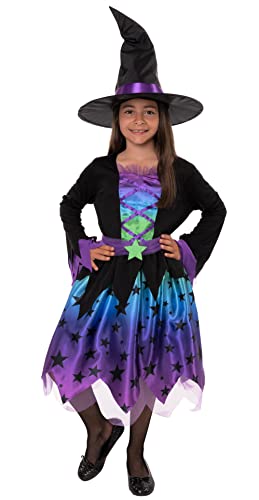 Magische Sternenhexe Hexenkostüm Kinder Mädchen Halloween Hexe Kostüm Kind L (134-140) von Magicoo