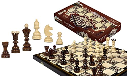 Magiera Wawel Schachspiel aus Holz, geformte Figuren und Bauern und klappbares lackiertes Brett, das Sich in eine Kiste verwandelt, 43 x 43 cm, ausgek von Magiera