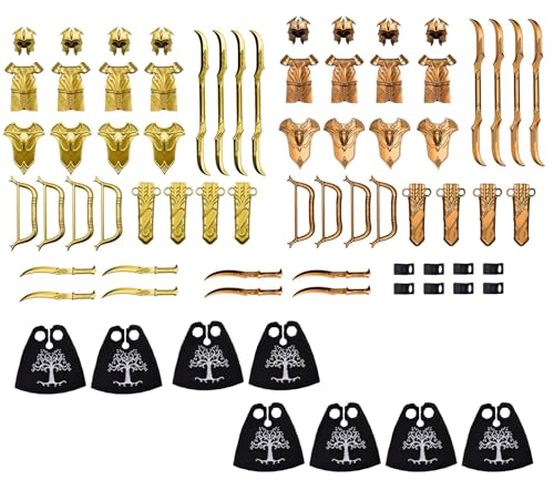 Magma Brick Quendi(Elf) mit Rüstungen, Helmen, Brot und Waffen für Figuren der großen Marke von Bauklötzen von Magma Brick