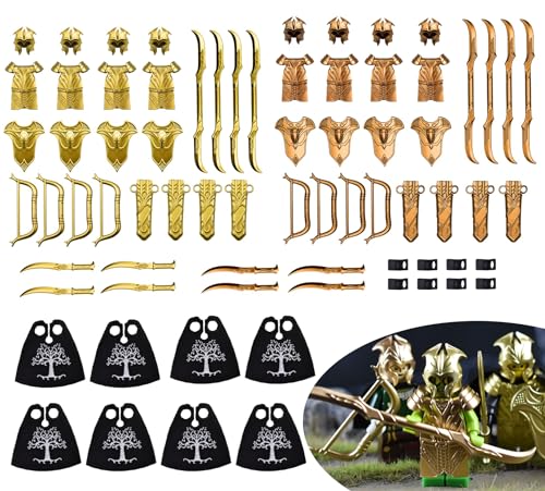 Quendi(Elf) mit Rüstungen, Helmen, Brot und Waffen für Lego Figur von Magma Brick