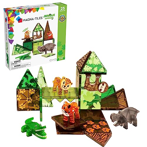Magna-Tiles Jungle Animals 25-teiliges Set - magnetischen 3D-Bausteinen in klaren Farben, fördert spielerisches Lernen von Magna-Tiles