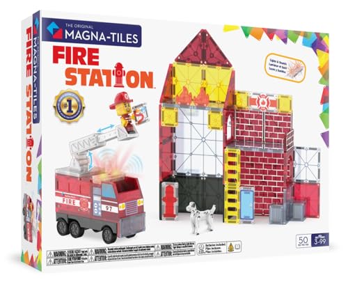 MAGNA-TILES® Feuerwehrstation 50-teiliges Magnetbauset - Die Original Magnetbaumarke von Magna-Tiles