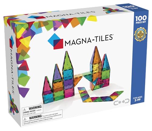 Magna Tiles 100-teiliges Set Clear Colours mit unterschiedlichen, magnetischen 3D-Bausteinen in klaren Farben, fördert spielerisches Lernen Moose Toys Mehrfarbig von Magna Tiles
